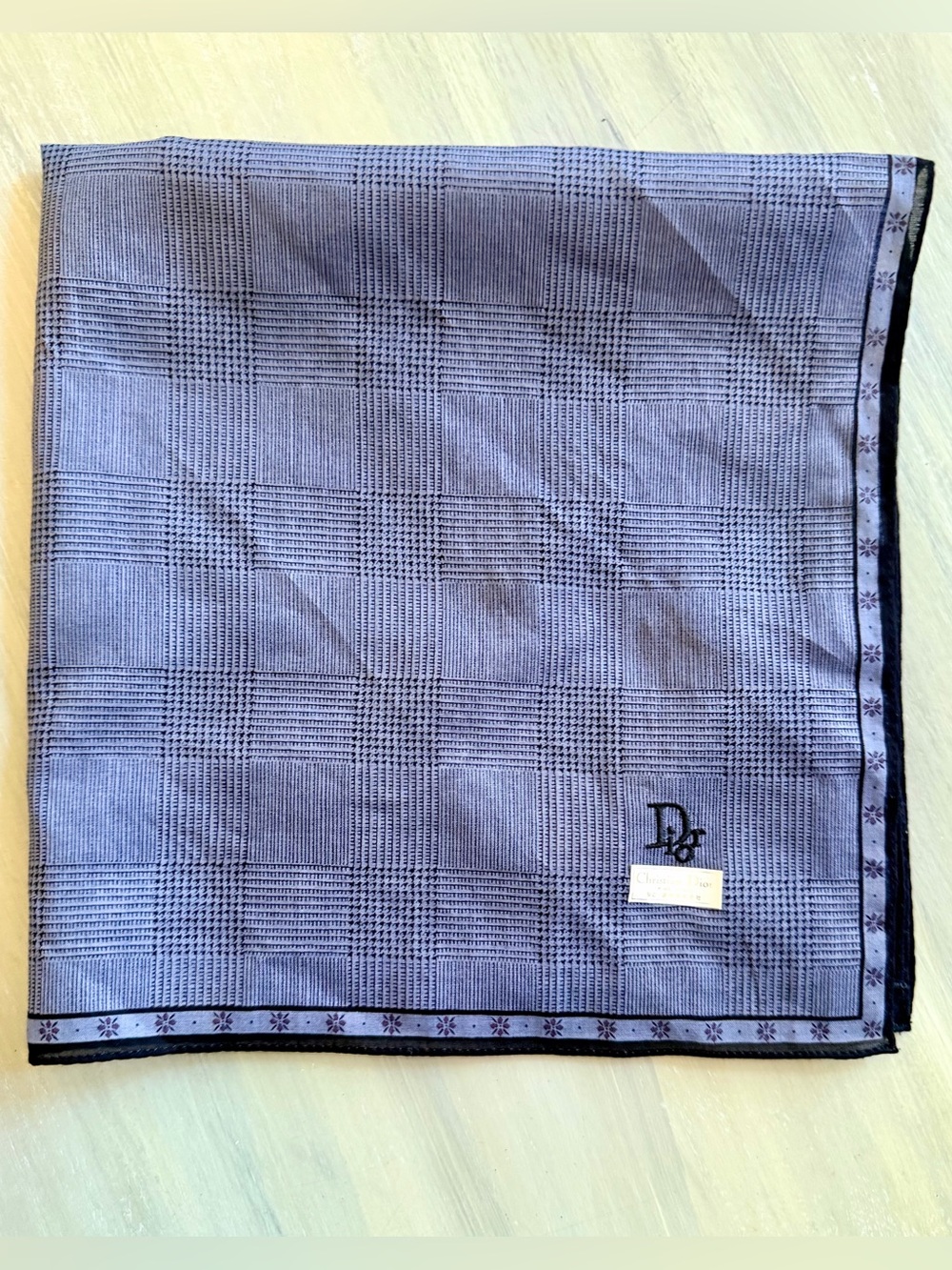 Dior Prince of Wales Grey & Back Check / Green Plaid Scarf Hankerchief Bandanna